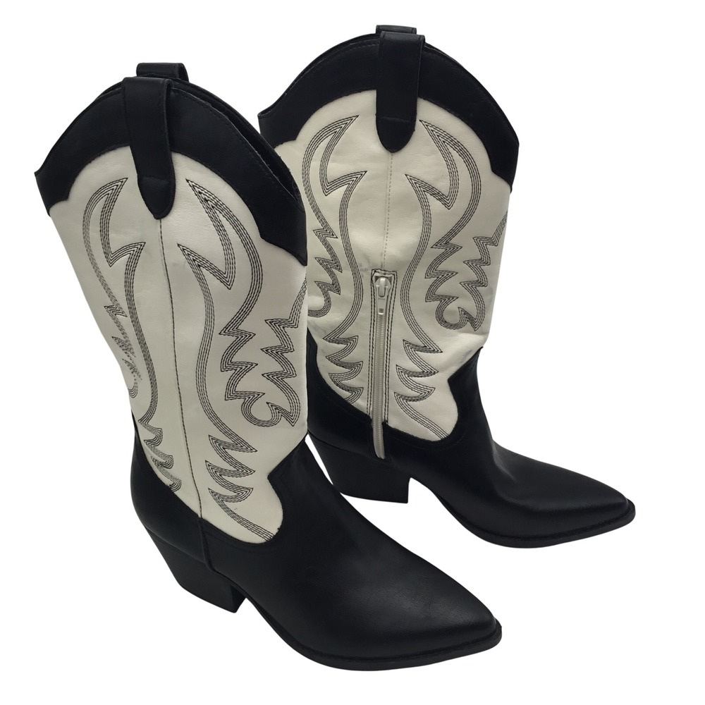 Indigo Rd Iralleycat-R Black White Western Cowboy Boots Womens 7M Pointed Toe